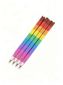Fun Rainbow-Colored Interlocking Pencil Set, 4 Boxes Containing Pencils Without Points That Can Be Stacked, 15.5 Cm Multi-Colored Pencils, Back-To-School Stationery Gift, Suitable For Children. - A - View 13