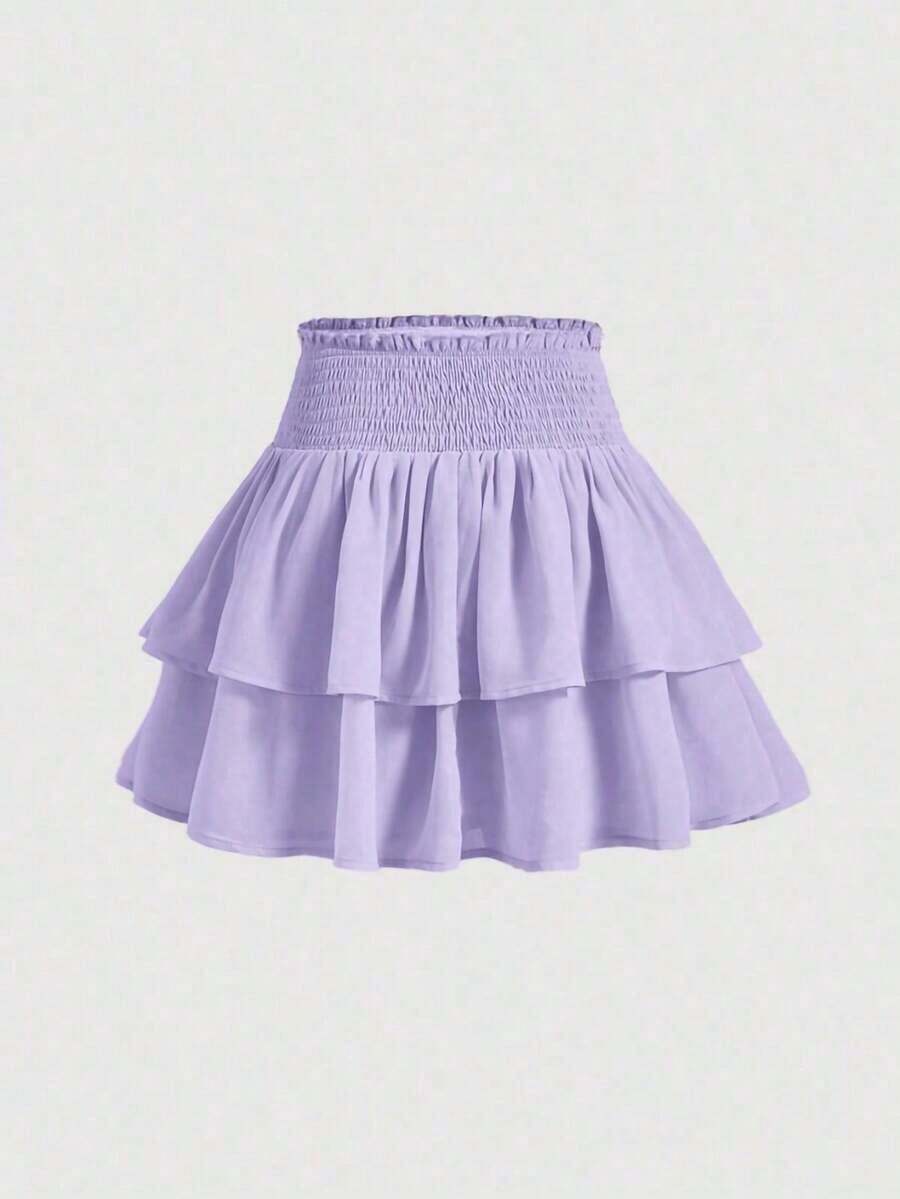 Nueva llegada Falda mini de cintura alta adelgazante tipo pastel, dulce y picante para mujeres en primavera - Púrpura malva - Ver 1