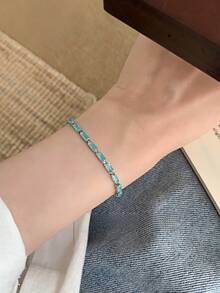 1件复古浅蓝色小巧钻石手链，奢华精致的夏季女士配饰 - 淺藍色 - 查看 3