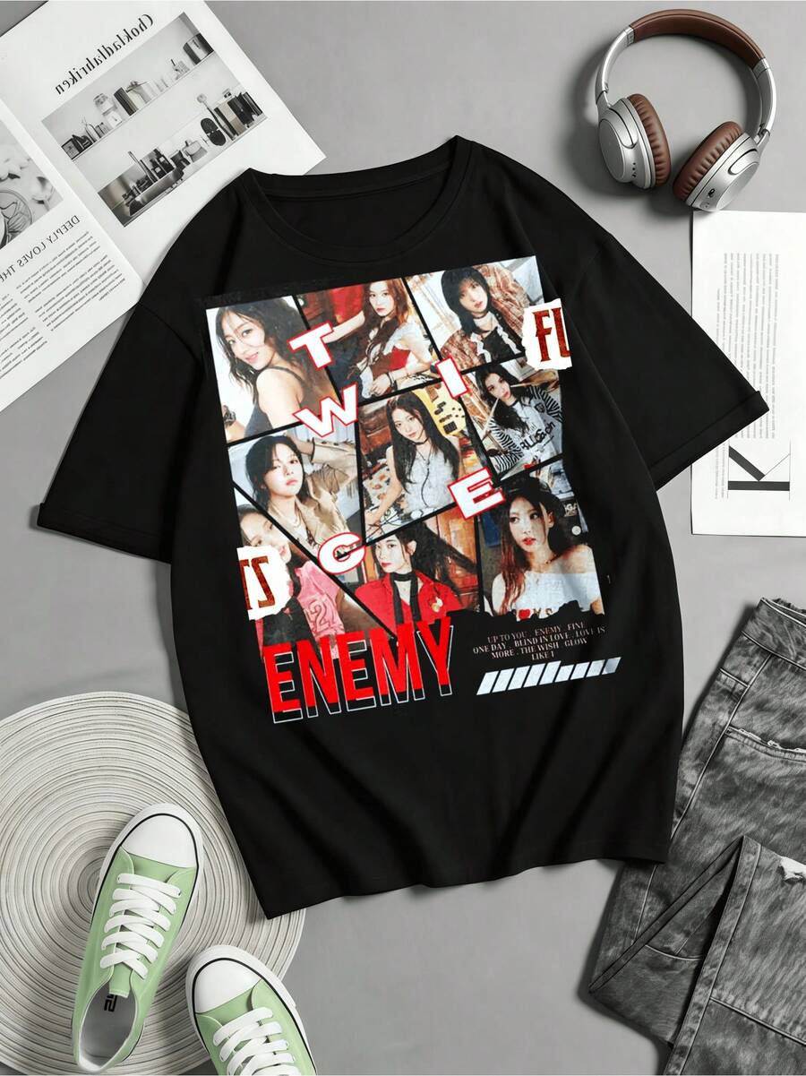 TWICE ENEMY T-Shirt - Vintage Graphic Twice Enemy Twice T-Shirt - Retro Merchandise From The Twice Enemy Album - Official Twice Enemy Concert T-Shirt - 黑色 - 查看 1