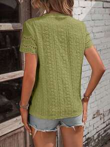 Camiseta con bordado con ojal ribete en abanico - Verde - Ver 2