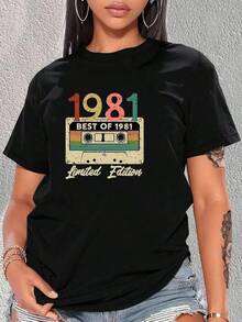 Women's T-Shirt: Unique 1981 Limited Edition T-Shirt With A Retro Cassette Tape Design And "Best Of 1981" Theme. Perfect For Y2K Fashion Lovers, Ideal For Standing Out On Any Occasion And Refreshing Your Everyday Style. 100% Cotton. - 黑色 - 查看 6