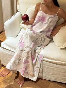 Vestido largo y ligero con estampado floral para mujeres, estilo de pijama para vacaciones, vestido de noche tipo muu muu - Morado 2 - Ver 4