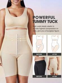 1 Piece Women's High Waist Shaper, Apricot Color, Center Snap Closure, Adjustable, Slimming Waist And Butt Lifting Effect, Flat Tummy Bodysuit, Shorts, Sexy Lingerie, Waist Trainer, High Waist Shapewear Pants - 杏 - 查看 6