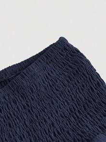 MOD Minimalist A-Line Skirt With Pleats And Drawstring In A Solid Color, For Casual Everyday Wear - Azul Marino - View 4