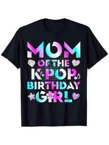 1 camiseta de "Mamá de la chica de cumpleaños de K-Pop", camiseta para fans de K-Pop, regalo de cumpleaños unisex con temática de K-Pop, 180g 100% algodón. - Negro - Ver 1
