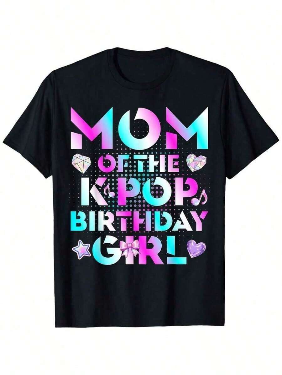 1 camiseta de "Mamá de la chica de cumpleaños de K-Pop", camiseta para fans de K-Pop, regalo de cumpleaños unisex con temática de K-Pop, 180g 100% algodón. - Negro - Ver 1