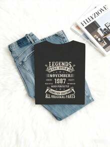 Regalos para el 38º cumpleaños de hombres de 38 años, Camiseta con estampado gráfico de noviembre de 1987, Camisetas para mujer, Ropa de modablusas para mujer>ropa - Negro - Ver 2
