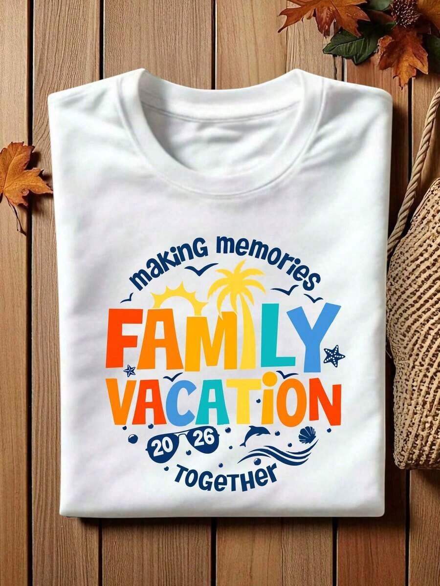 ropa de mujer Camiseta Vacaciones Familiares 2026, Camiseta Recuerdos a Juego, Camiseta Viaje Familiar, Regalo para Mamá, Camisetas para Viaje Familiar a la Playa, Camisetas Vacaciones en la Playa. CB-399 camisas de mujer - Blanco - Ver 1