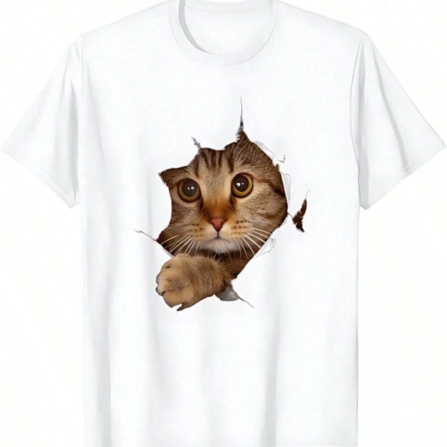 Sweet Kitten - Ripped Fabric T-Shirt - Funny Cat Lover, Cat Owner, Cat Lady T-Shirt Black And White - 白色 - 查看 1