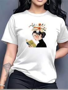 Women's Soft T-Shirt "Bookworm" - 180g, Casual, Short Sleeve, Round Neck, Book Theme, Suitable For Book Club Parties, Gift For Literary Enthusiasts, Outfits For Book Lovers, Casual Wear And Reading Events - 白色 - 查看 7