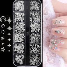 1 Box Nail Art Charms, Featuring Golden Metal Rivets, With Hollow Heart And Bow Designs, Moon, Star, For DIY Nail Decoration And Jewelry Crafting, For A Japanese-Style Manicure, And Includes Unscented Nail Rivet Accessories. - Silver - View 13