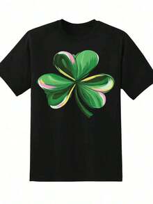 Women's Fashionable And Luxurious St. Patrick's Day Shamrock T-Shirt, Casual Lucky Shamrock Graphic Tee For St. Patrick's Day Celebration, Everyday Wear - 黑色 - 查看 4