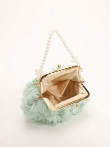 Bolso de mano elegante de mujer color rosa con flores 3D, bolso de noche con decoración de perlas en forma de rosa 3D, con correa de hombro desmontable de cadena dorada, adecuado para bodas, fiestas y ocasiones formales - Verde - Ver 5