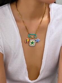 1/6 Pcs Gold Plated Paper Clip Chain Necklace With Mountaineering Buckle Pendant And Summer Theme Pendant, Resort Beach Women's Necklace Jewelry - Multicolor - View 6