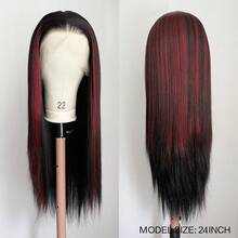 websterwigs 黑色紅色挑染 13x4 前蕾絲假髮 女款 長款絲滑直髮 合成髮 日常配戴 派對用 - 彩色 - 查看 8