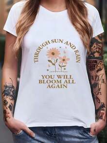 Women's Sun And Rain T-Shirt, Inspirational Gift, "Be Kind" Hoodie, Kindness T-Shirt, Unisex Gift For Her, Floral T-Shirt, Cute T-Shirt. - 白色 - 查看 7