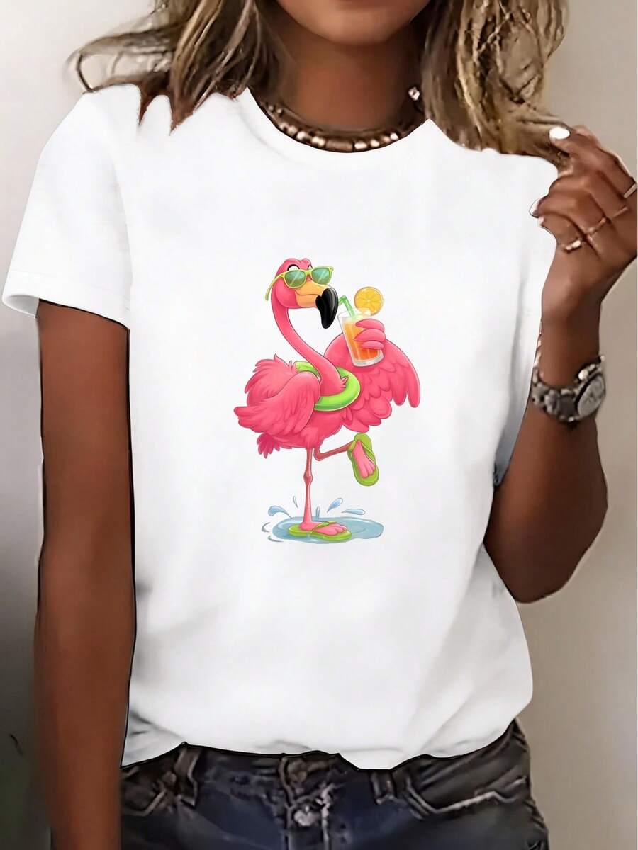 Camiseta de mujer, camiseta de manga corta estilo playero - top de cuello redondo adecuado tanto para uso casual como formal, ideal para viajes, playa y citas. | Artículos esenciales lavables a máquina para el guardarropa de primavera y verano. | Prenda versátil adecuada para vacaciones, regalos y uso diario. - Blanco - Ver 1