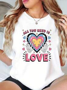 100% Cotton Summer T-Shirt For Women/Men: A Unique And Modern Romantic Design Featuring A Skull Holding A Heart. This Fashionable, Casual, Crew-Neck T-Shirt Is Suitable For Everyday Wear, Shopping, And Parties. Women's Simple Solid Color T-Shirt, Loose And Slim Fit Casual Short Sleeve - 白色的 - 查看 6