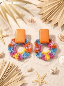 Bohemian Style Handmade Crochet Earrings, Multicolor Tassel Large Earrings, Summer Beach Photo Accessories - Multicolor 7 - View 5