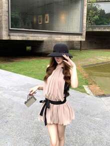 Women Short Dresses - Apricot - View 7