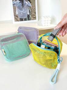 Bolsa de maquillaje de malla de dopamina con cordón (color aleatorio), bolsa portátil y transpirable para almacenamiento de cosméticos y lápiz labial, esencial para viajes - Multicolor - Ver 5