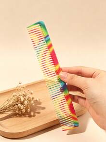 1pc Rainbow Color Hair Cutting Comb, Professional Salon Styling Comb, Anti-Static Fine Tooth Detangling Comb - Multicolor - View 3