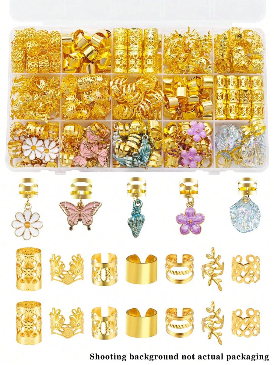 75pcs Floral Fantasy Hair Rings, Includes White Heart, Pearl, Daisy, Pink Butterfly And Camellia, Multi-Shape Adjustable Braided Hair Accessories