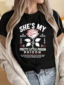 Camisetas para Mujer y Hombre con Cuello Redondo y Mangas Cortas, Camiseta "Shes My Warren My Zeiders Pretty Little Poison" con Diseño de Rosa para Mujer, Estampados Divertidos Ideales para Fiestas de Navidad, Actividades Deportivas, Fiestas de Vacaciones, Salidas, Deportes y Otros Regalos Festivos. - Negro - Ver 1