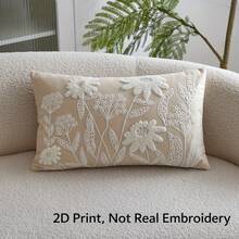 1pc Embroidery-Look Floral Beige Throw Pillow Cover (2D Print, Not Embroidered), Wabi-Sabi Cream Decor Cushion Cover, Faux Velvet Hidden Zipper Pillow Sham, Sold Individually In Two Sizes, Pillow Insert Not Included, Suitable For Bedroom, Living Room, Japanese-Style Inn - Beige - View 8