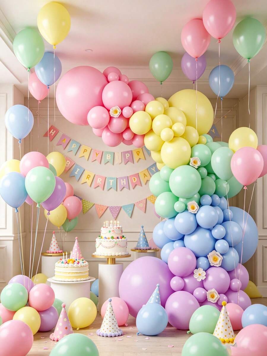 117er Set Pastell-Regenbogen-Ballonbogen-Girlande, Macaron-farbene Ballons in Blau, Lila, Grün und Gelb, DIY-Bogen-Girlanden-Set für Geburtstags-, Babyparty-, Hochzeits-, Gender-Reveal- und Jahrestags-Dekorationen - Übersicht 1
