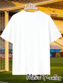 [Popular Licensed Design] Short-Sleeved T-Shirt With "Color Block Mosaic Style" Print, Artistic And Fashionable Outfit, Perfect For Casual Dinners And Sightseeing Walks, Football Collage Art Style, Suitable For Art Exhibitions, Casual Daily Wear, Student Outings And As A Gift For Football Art Fans. - 白色 - 查看 4
