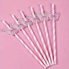 1/10pcs Butterfly Wing Paper Straws, Multi-Occasion Party Supplies, Suitable For Wedding, Bridal Shower, Birthday, Event And Celebration Decoration Drinking Straws - Butterfly - View 7