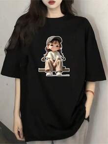 100% Algodón Premium: Cómpralo ya camiseta unisex divertida ilustración moderna estilo urbano cómoda casual negra disponible en varias tallas y colores moda adolescentes regalar- Ropa de Moda Casual Suave y Transpirable para Diario - Negro - Ver 1