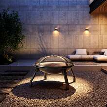 Round Foldable Fire Pit With Cooking Grill Portable Steel Spark Guard Garden & Camping Patio Outdoor - 黑色 - 查看 3