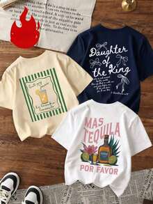 1 Piece Women's Loose Fit Crew Neck Short Sleeve T-Shirts With Cocktail Themed Prints Including "Margarita", "Sweet Life" And "Bubbles", Casual Fit, Suitable For Beach, Vacation, Brunch, Girls Night Out And Warm Weather - 白色 - 查看 1