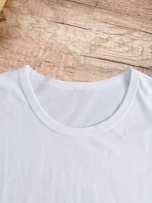 Camiseta de manga corta y cuello redondo para mujer, holgada, con estampado de avión con forma de corazón, ideal para el verano y un estilo casual - [Blanco] - Ver 3