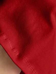 Camiseta ajustada de mujer con cuello de pico, manga raglán y patrón minimalista, 95% algodón, color caqui - Rojo - Ver 6