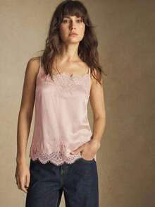 Camiseta sin mangas con ajuste de tirantes y encaje, versátil para usar en primavera/verano, adecuada para Pascua, Día de San Patricio, estilo vintage romántico de los 90, fiesta, playa, graduación, vacaciones, invitado de boda, casual, elegante - Rosa vieja - Ver 5