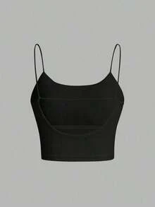 Camiseta de tirantes finos de un solo color simple, uso casual de todos los días para mujeres - Multicolor 2 - Ver 5