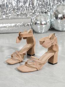 Sandalias elegantes y glamorosas con tacón grueso de punta cuadrada y decoradas con rhinestones, adecuadas para banquetes y fiestas, de moda y versátiles - Albaricoque - Ver 6