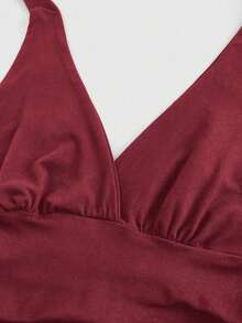 Grunge Punk Top de tirantes con cuello halter con estampado de leopardo Y2K para mujer - Burdeos - Ver 3