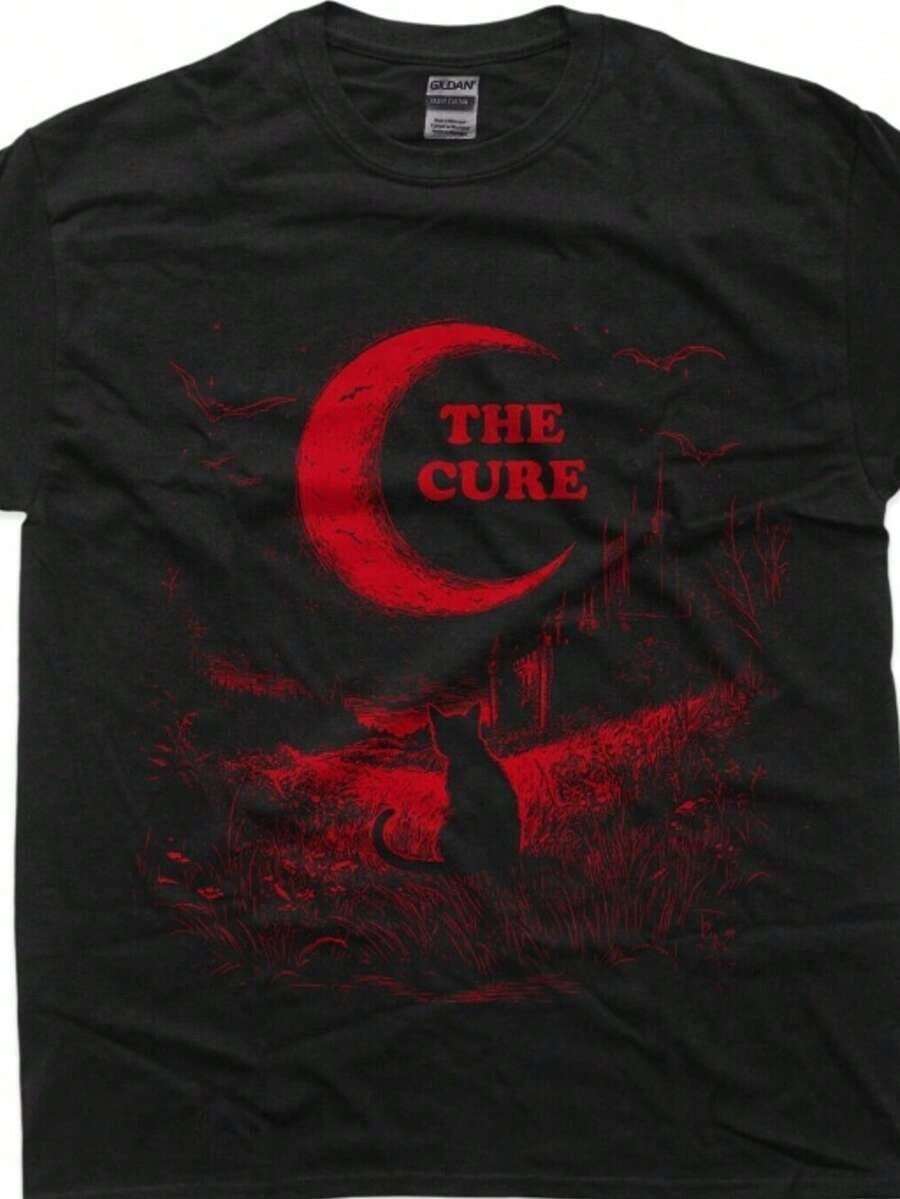 Vintage The Cure T-Shirt With Cat And Moon Design, Fun For Cat Lovers, For Men And Women - 白色 - 查看 1