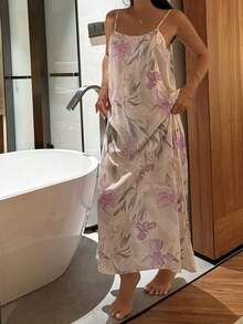 Vestido largo y ligero con estampado floral para mujeres, estilo de pijama para vacaciones, vestido de noche tipo muu muu - Morado 2 - Ver 7