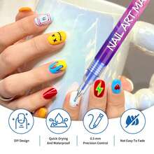 Flysea 12/24 peças/Conjunto Canetas de Arte de Unhas com Ponta de Metal, Canetas de Tinta Acrílica 0,5mm, Tinta de Arte de Unhas à Prova d'Água, Canetas de Ponto e Linha de Secagem Rápida DIY, Perfeito para Arte de Unhas Criativa Canetas de Arte de Unhas de Ponta Dupla, 12/24 Cores Canetas de Arte de Unhas Clássicas 0,7mm, Canetas de Pintura de Arte de Unhas, Canetas de Destaque e Contorno de Arte de Unhas DIY, Marcadores de Arte de Unhas, Conjunto de Marcadores de Arte de Unhas de Material ABS, - Multicolorido - Visão 3