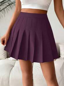 Falda pantalón casual de talle alto con pliegues y rayas para mujer - Morado - Ver 5