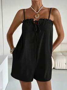 2026 Women Casual Solid Color Sleeveless Jumpsuit Summer Black - Negro - Ver 7