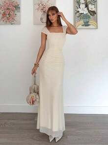 YHHSiren Gaze Nuevo vestido ajustado de malla con cintura entallada para mujeres en veranoYHH - Albaricoque - Ver 4