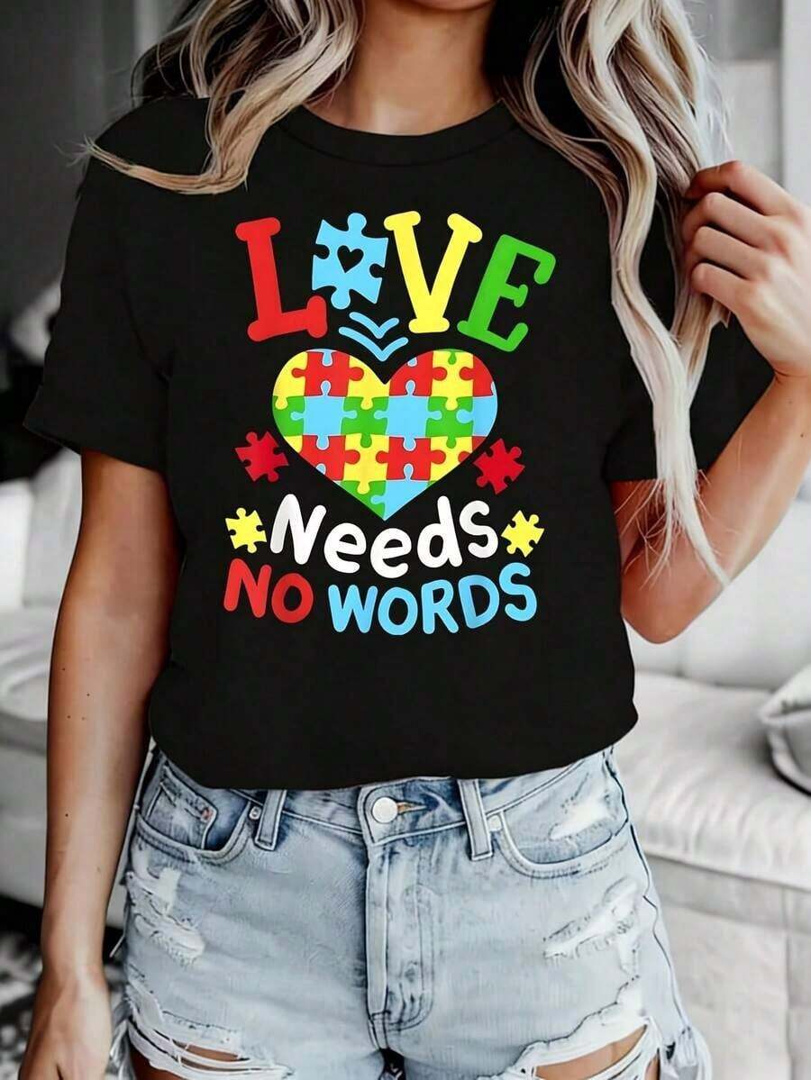 Suave Camiseta Casual de Manga Corta para Mujer, Diseño Gráfico Divertido, 200g, 1 Pieza, Cuello Redondo Novedoso, Corte Holgado, Top Oversize, 100% Poliéster, Lavable a Máquina, blusa casual mujer, blusas para mujer, playeras de mujer algodón - Negro - Ver 1