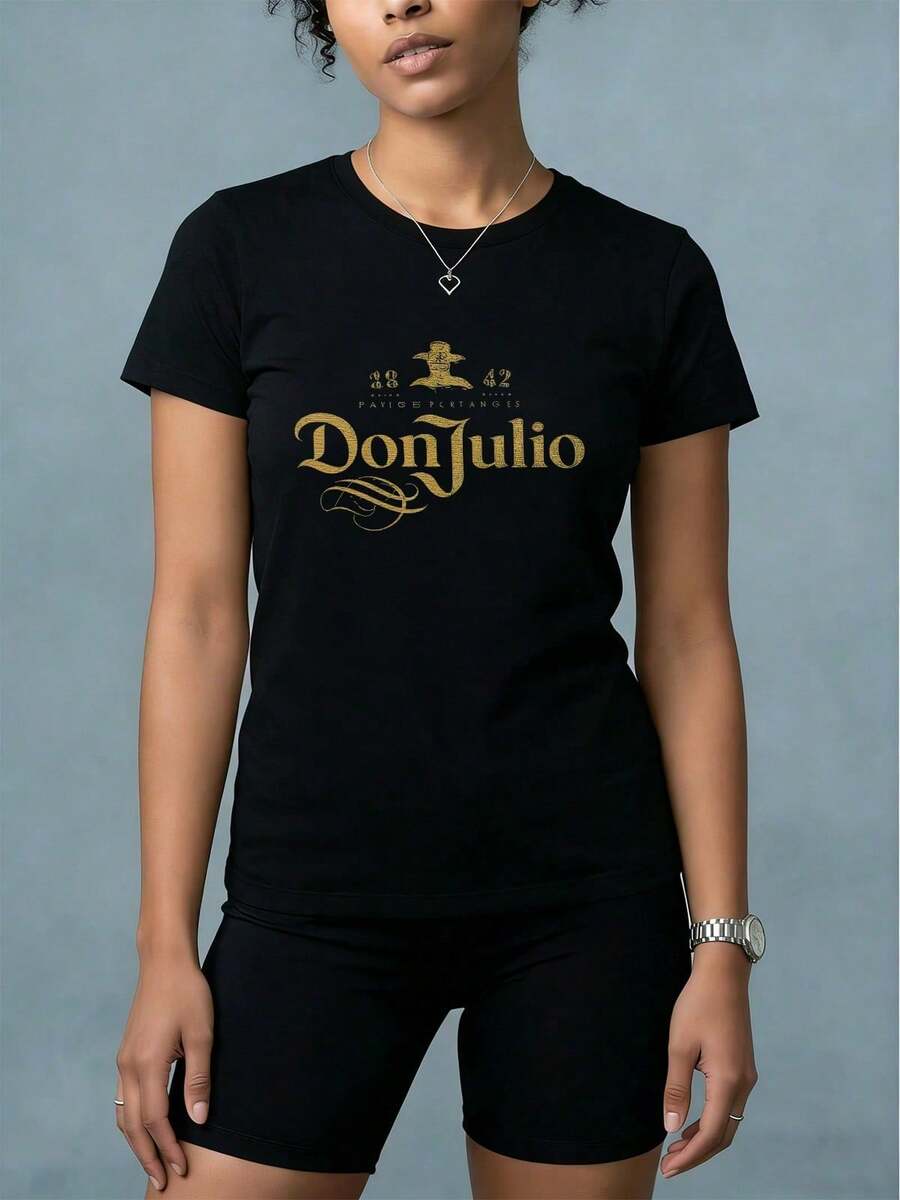 Women's Soft And Casual Short-Sleeved T-Shirt With A Round Neck, Featuring A Retro Print With The Don Julio Tequila Brand Logo In Gold. White. - 黑色 - 查看 1